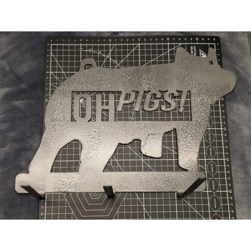 Rustic Metal Pig Wall Art Rack Oh Pigs Farmhouse Decor 3 Hooks Silver Tone